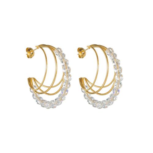Crystal Earrings, 304 Stainless Steel, with Crystal, 18K gold plated, fashion jewelry & for woman & hollow, Sold By Pair