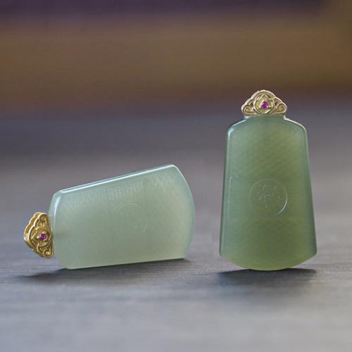 Colgantes de Jade, Hetian Jade, con Plata de ley 925, Bricolaje & diferentes estilos para la opción, 17x31mm, Vendido por UD