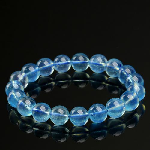 Gemstone Bracelets, Aquamarine, Round, DIY & different size for choice, more colors for choice, Sold By Strand