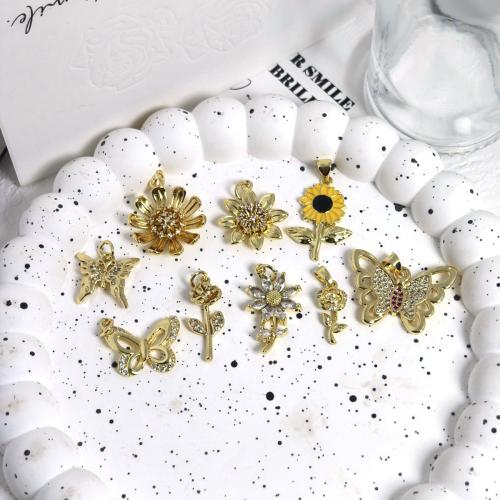 Cúbicos Circonia Colgante Latón Micro pavimenta, metal, chapado, Bricolaje & micro arcilla de zirconia cúbica & esmalte, más colores para la opción, libre de níquel, plomo & cadmio, 3PCs/Bolsa, Vendido por Bolsa