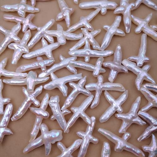 Cultured Baroque Freshwater Pearl Beads, Cross, DIY, white, 15-30mm, Sold By PC