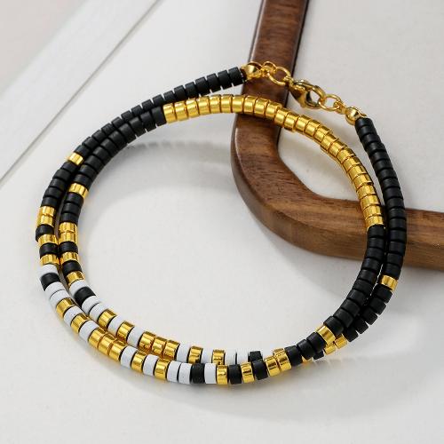 Stainless Steel Jewelry Bracelet, 304 Stainless Steel, with Hematite, gold color plated, Double Layer & fashion jewelry, more colors for choice, Sold By PC