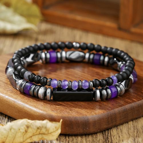 Gemstone Bracelets, with Hematite, gold color plated, fashion jewelry, more colors for choice, Sold By PC