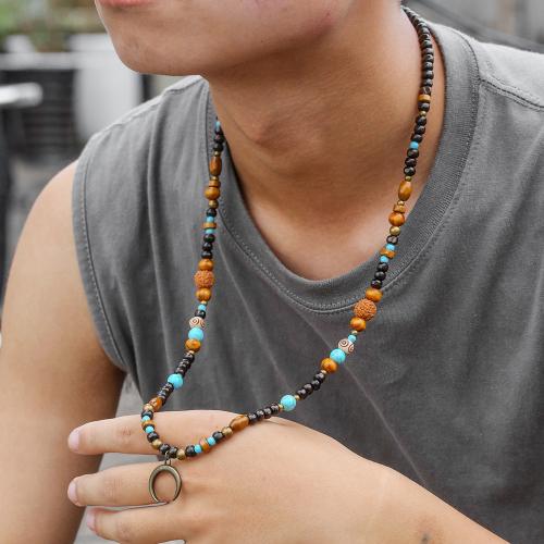 Sweater Chain Necklace, Tiger Eye, with Wood & Tibetan Style, gold color plated, fashion jewelry, more colors for choice, Sold By PC