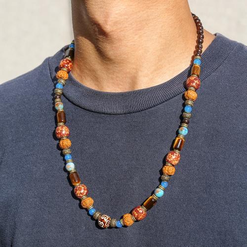 Sweater Chain Necklace, Tiger Eye, with Wood, gold color plated, fashion jewelry, more colors for choice, Sold By PC