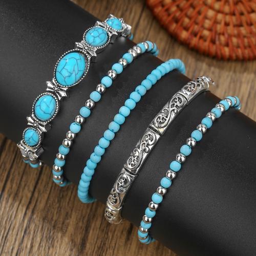 Bijoux bracelets de mode, alliage de zinc, avec turquoise synthétique, Placage de couleur d'or, bijoux de mode, plus de couleurs à choisir, Vendu par PC