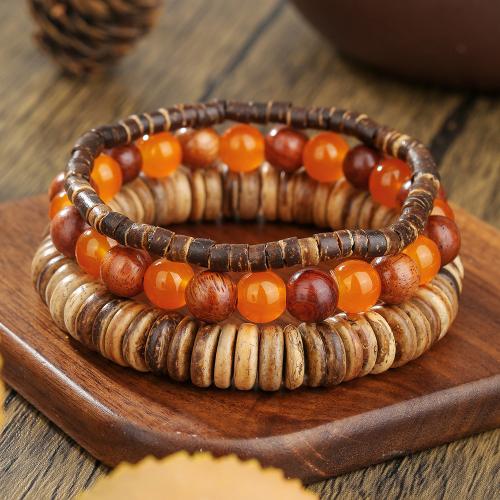 Bijoux bracelets de mode, Des billes de verre, avec noix de coco & bois, Placage de couleur d'or, bijoux de mode, plus de couleurs à choisir, Vendu par fixé