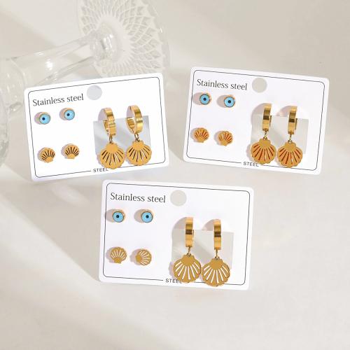 Stainless Steel Drop Earring, 304 Stainless Steel, gold color plated, three pieces & different styles for choice & for woman & enamel & with rhinestone, more colors for choice, Sold By Set
