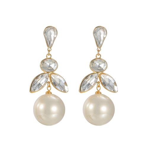Stainless Steel Drop Earring, 304 Stainless Steel, with Plastic Pearl, plated, fashion jewelry & for woman & with rhinestone, more colors for choice, Sold By Pair