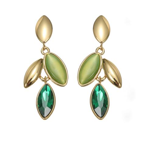 Stainless Steel Drop Earring, 304 Stainless Steel, with Cats Eye & Rhinestone, Leaf, plated, fashion jewelry & for woman, more colors for choice, Sold By Pair