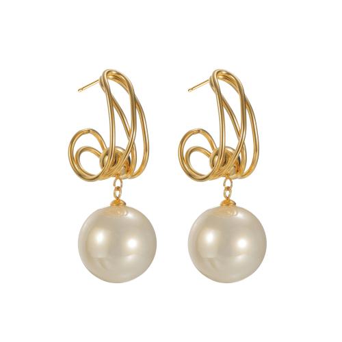 Stainless Steel Drop Earring, 304 Stainless Steel, with Plastic Pearl, plated, fashion jewelry & for woman & hollow, more colors for choice, Sold By Pair