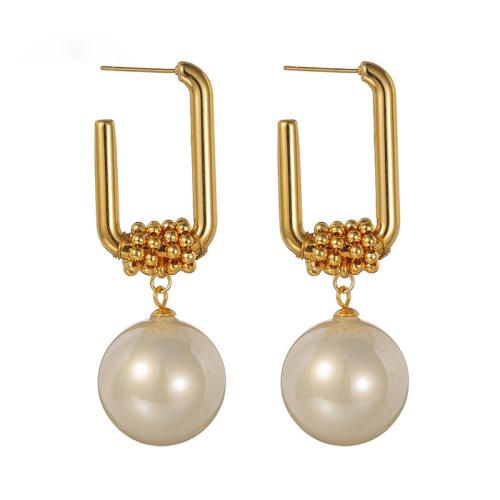 Stainless Steel Drop Earring, 304 Stainless Steel, with Plastic Pearl, plated, fashion jewelry & for woman, more colors for choice, Sold By Pair