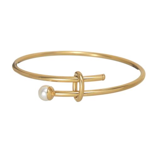 Stainless Steel Bangle, 304 Stainless Steel, with Plastic Pearl, plated, fashion jewelry & for woman, more colors for choice, Sold By PC