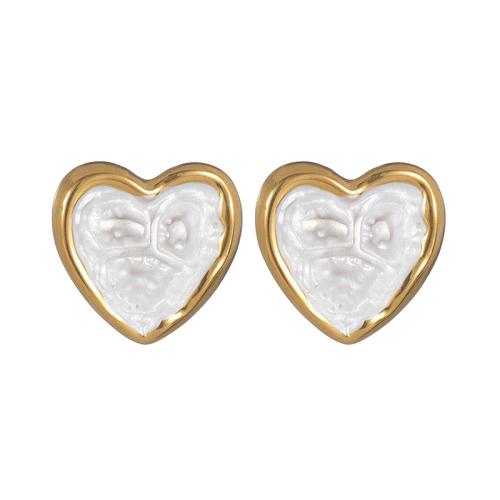Stainless Steel Stud Earrings, 304 Stainless Steel, Heart, plated, fashion jewelry & for woman & enamel, more colors for choice, Sold By Pair