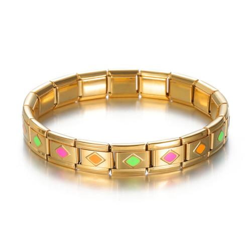 Stainless Steel Jewelry Bracelet, 304 Stainless Steel, gold color plated, handmade & for woman & enamel, more colors for choice, Inner diameter :60mm, Sold By PC