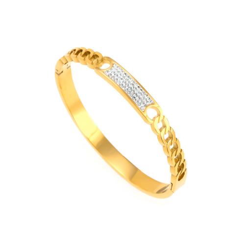 Stainless Steel Bangle, 304 Stainless Steel, plated, for woman & with rhinestone & hollow, more colors for choice, Inner diameter :60mm, Sold By PC