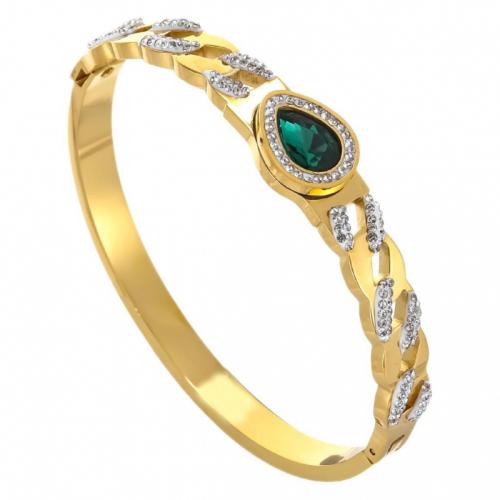 Stainless Steel Bangle, 304 Stainless Steel, with Cubic Zirconia, plated, for woman & with rhinestone & hollow, more colors for choice, Inner diameter :60mm, Sold By PC