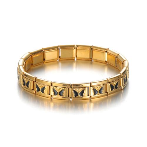 Stainless Steel Jewelry Bracelet, 304 Stainless Steel, gold color plated, handmade & for woman & enamel, more colors for choice, Sold By PC