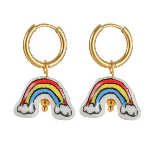 Stainless Steel Drop Earring, 304 Stainless Steel, with Porcelain, plated, fashion jewelry & for woman, golden, Sold By Pair