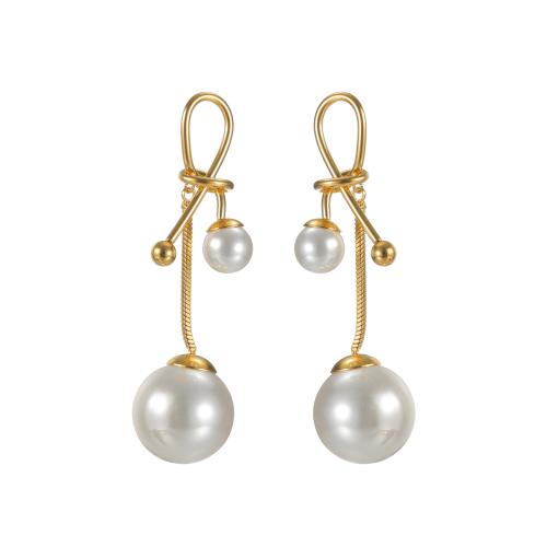 Stainless Steel Drop Earring, 304 Stainless Steel, with Plastic Pearl, plated, fashion jewelry & for woman & hollow, more colors for choice, Sold By Pair