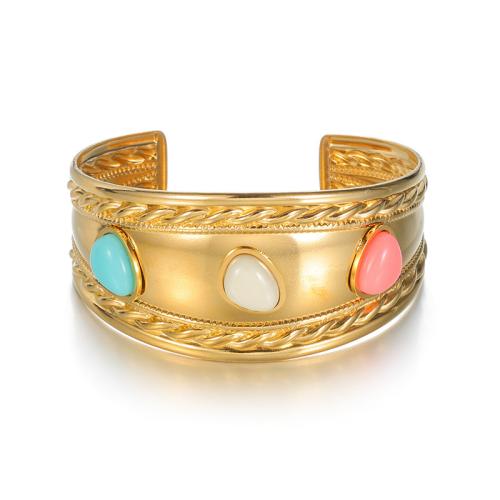 304 Stainless Steel Cuff Bangle, with Resin, plated, fashion jewelry & for woman, golden, Sold By PC