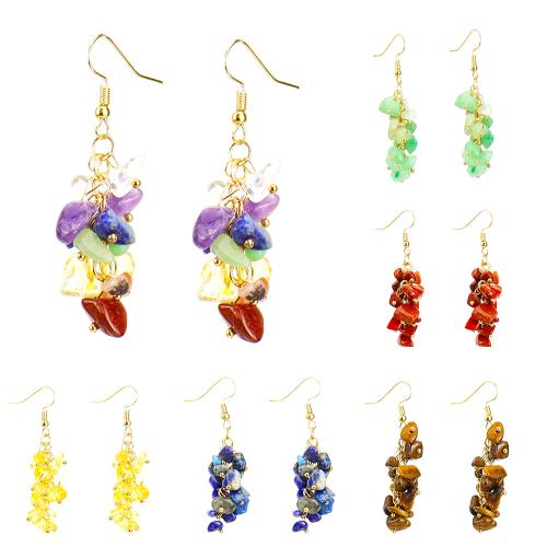 Natural Gemstone Earrings, with Tibetan Style, plated, fashion jewelry & different materials for choice & for woman, golden, Sold By Pair