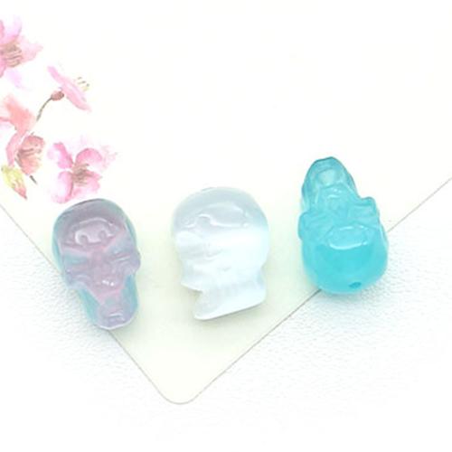 Perles de bijoux oeil de chat, crane, DIY, Couleur aléatoire, 12x17mm, Vendu par PC