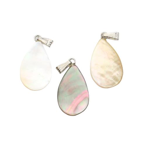 Shell Pendants, Natural Seashell, with Wax Cord & Iron, Teardrop, DIY, more colors for choice, 13x25mm, Sold By PC