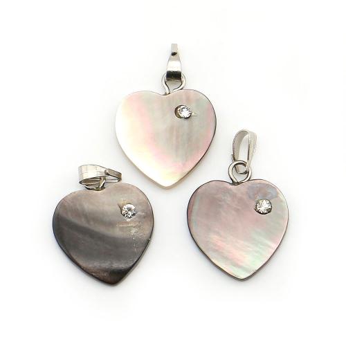 Colgantes de Nácar, Negro+Lip+Shell, con Cordón de cera & fundición, Corazón, Bricolaje & micro arcilla de zirconia cúbica, color mixto, 15x18mm, Vendido por UD