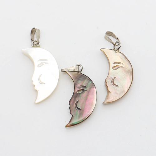 Colgantes de Nácar, Negro+Lip+Shell, con Cordón de cera & fundición, Luna, Bricolaje, más colores para la opción, 11x23mm, Vendido por UD