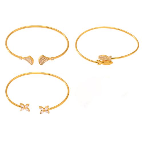 304 Stainless Steel Cuff Bangle, plated, different styles for choice & micro pave cubic zirconia & for woman, Sold By PC