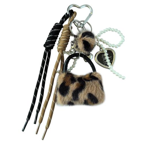 Bag Purse Charms Keyrings Keychains, Aluminum Alloy, with Plush & Polyester Cord & Glass Pearl, Quarter Tila, DIY & enamel, more colors for choice, Sold By PC