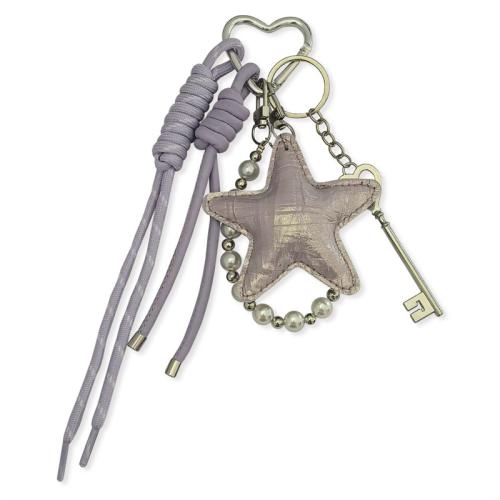 Bag Purse Charms Keyrings Keychains, Aluminum Alloy, with PU Leather & Polyester Cord & Glass Pearl, Star, DIY, more colors for choice, Sold By PC