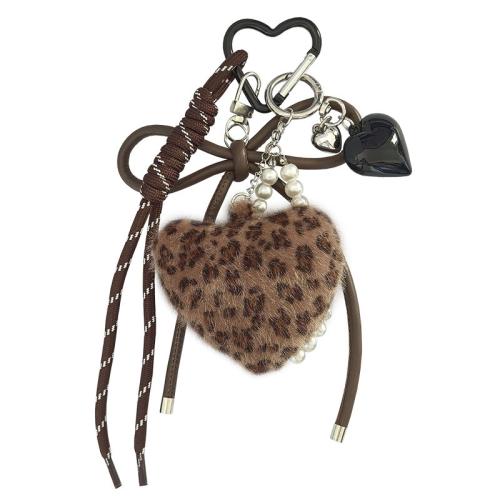 Bag Purse Charms Keyrings Keychains, Aluminum Alloy, with Plush & Polyester Cord & Glass Pearl, Heart, DIY & enamel, more colors for choice, Sold By PC