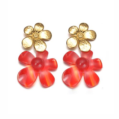 Acrylic Jewelry Earring, 304 Stainless Steel, with Acrylic, Flower, plated, fashion jewelry & for woman, golden, Sold By Pair