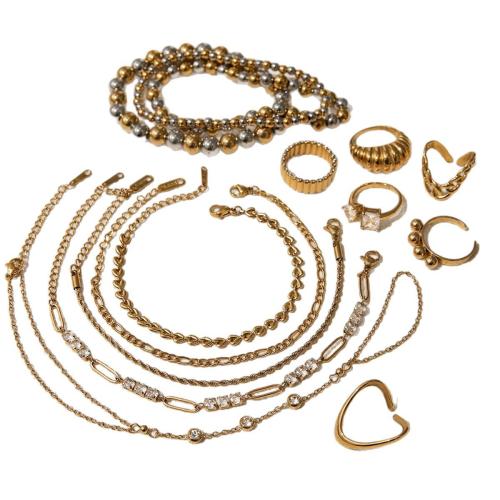 Cubic Zirconia Stainless Steel Jewelry Sets, 304 Stainless Steel, with Cubic Zirconia, 18K gold plated, fashion jewelry & different styles for choice & for woman, Sold By PC