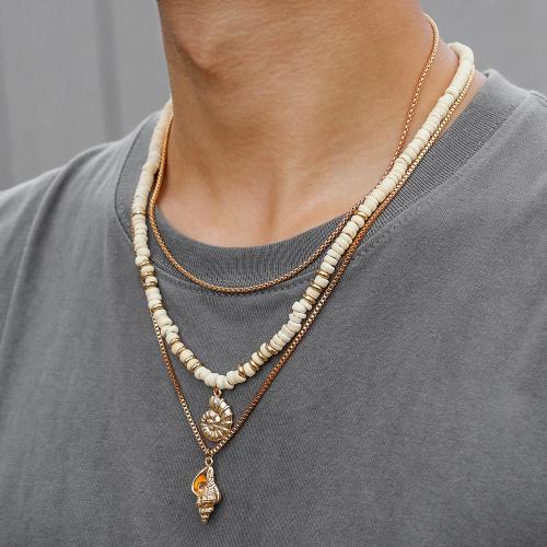 Men Necklace, Tibetan Style, with Seedbead & Coco, gold color plated, fashion jewelry & multilayer, more colors for choice, Sold By Set