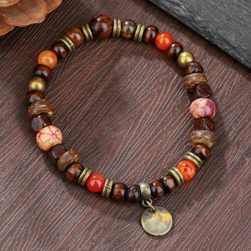 Bijoux bracelets de mode, bois, avec Pierre naturelle & noix de coco & alliage de zinc, Placage de couleur d'or, bijoux de mode, plus de couleurs à choisir, Vendu par PC