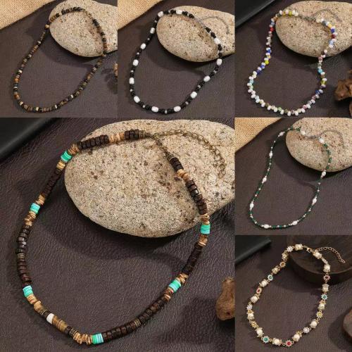 Collares de Moda, Piedra natural, con Seedbead & Coco & Perlas plásticas & aleación de zinc, chapado en color dorado, Joyería & micro arcilla de zirconia cúbica, más colores para la opción, Vendido por UD