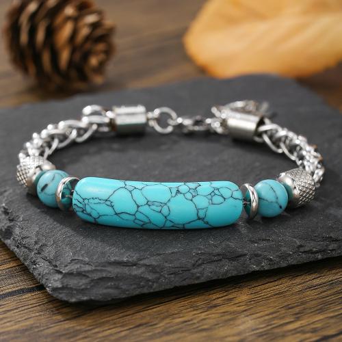 Stainless Steel Jewelry Bracelet, 304 Stainless Steel, with Turquoise, gold color plated, fashion jewelry, more colors for choice, Sold By PC