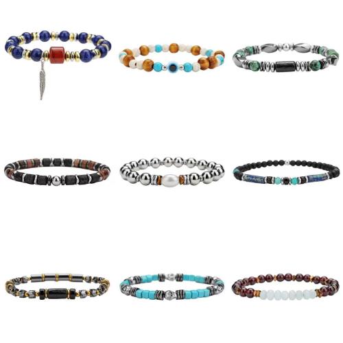 Bracelets de pierres précieuses, alliage de zinc, avec Pierre naturelle & Obsidienne, Placage de couleur d'or, bijoux de mode, plus de couleurs à choisir, Vendu par PC