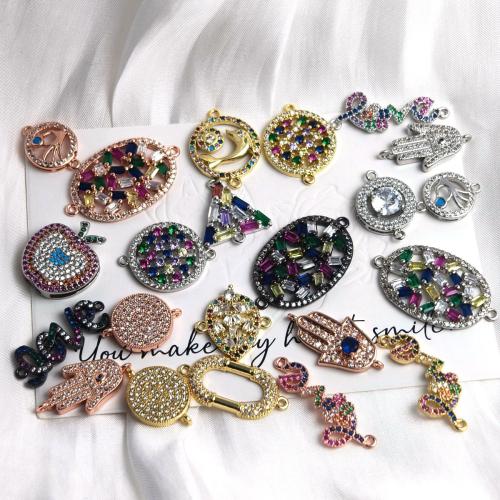 Цирконий Micro Pave Латунный разъем, Латунь, Другое покрытие, DIY & инкрустированное микро кубического циркония & эмаль, Много цветов для выбора, не содержит никель, свинец, 110x80x70mm, 3ПК/сумка, продается сумка