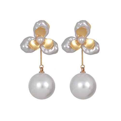 Stainless Steel Drop Earring, 304 Stainless Steel, with Plastic Pearl, plated, fashion jewelry & for woman, more colors for choice, Sold By Pair