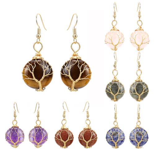 Natural Gemstone Earrings, with brass wire & Tibetan Style, handmade, fashion jewelry & different materials for choice & for woman, golden, Sold By Pair