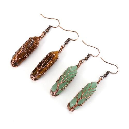 Natural Gemstone Earrings, with brass wire & Tibetan Style, handmade, fashion jewelry & different materials for choice & for woman, Sold By Pair