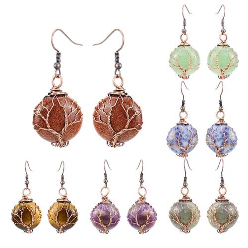 Natural Gemstone Earrings, with brass wire & Tibetan Style, handmade, fashion jewelry & different materials for choice & for woman, antique copper color, Sold By Pair