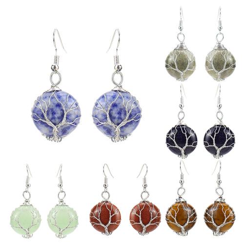 Natural Gemstone Earrings, with brass wire & Tibetan Style, platinum color plated, fashion jewelry & different materials for choice & for woman, Sold By Pair