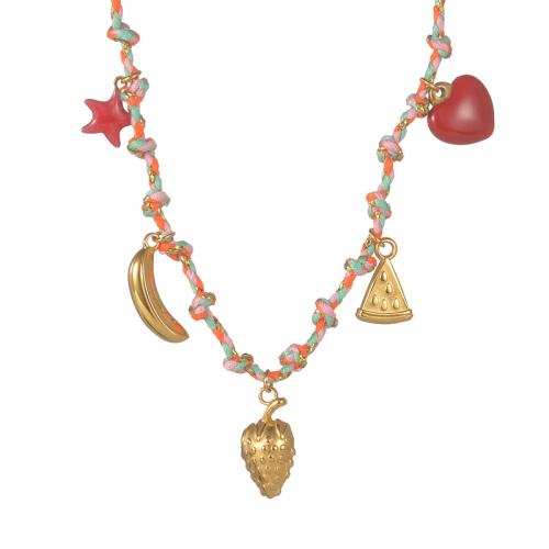 Stainless Steel Jewelry Necklace, 304 Stainless Steel, with Polyester Cord, plated, handmade & different length for choice & different styles for choice & for woman & enamel, Sold By PC