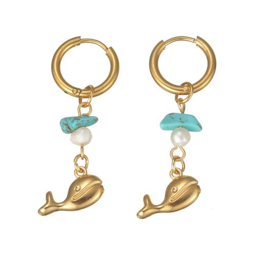 Stainless Steel Drop Earring, 304 Stainless Steel, with Gemstone & Plastic Pearl, plated, fashion jewelry & different styles for choice & for woman, golden, Sold By Pair