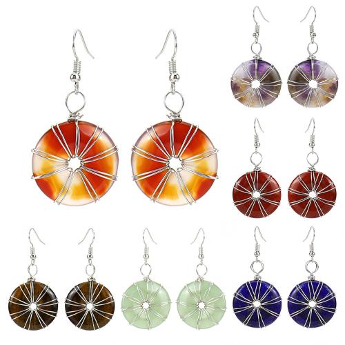 Natural Gemstone Earrings, with brass wire & Tibetan Style, handmade, different materials for choice & for woman & hollow, silver color, Sold By Pair
